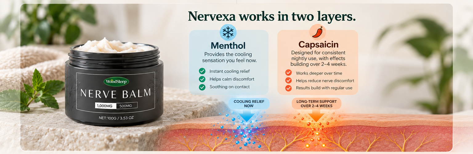 Nervexa two layer formula showing cooling menthol and capsaicin